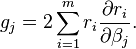g_j=2\sum_{i=1}^m r_i\frac{\partial r_i}{\partial \beta_j}.